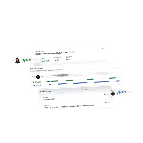Dashboard showing AI-generated call transcripts and sentiment analysis